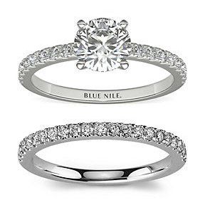 A bridal set with a perfectly matched wedding band showing that perfectly matched pairs fit together nicely.